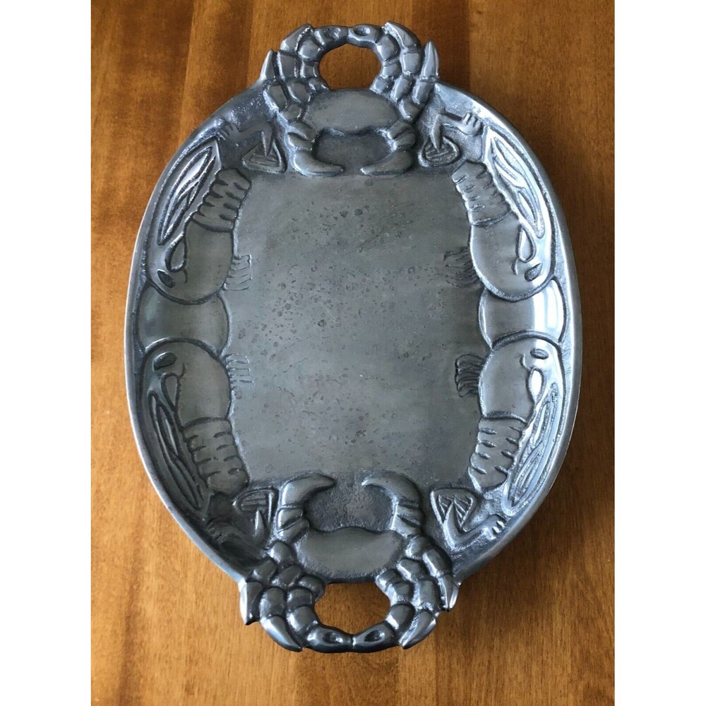 IHI Serving Platter Tray Large Ocean Sea Lobster Crab Silver Aluminum 15” India